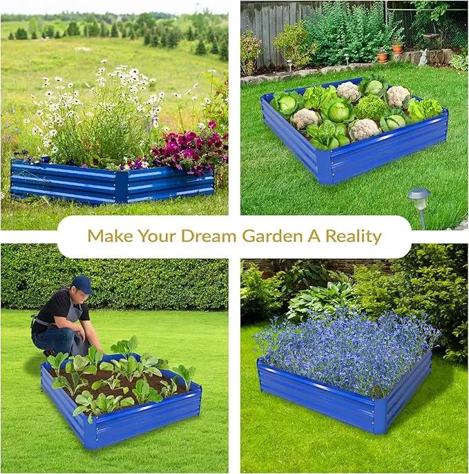 Sunnydaze Galvanized Raised Garden Bed - Metal Raised Bed for Gardening - Outdoor Planter Box for Flowers, Plants, and Vegetables - Blue - 12” H Square by GreenHaven Gardens