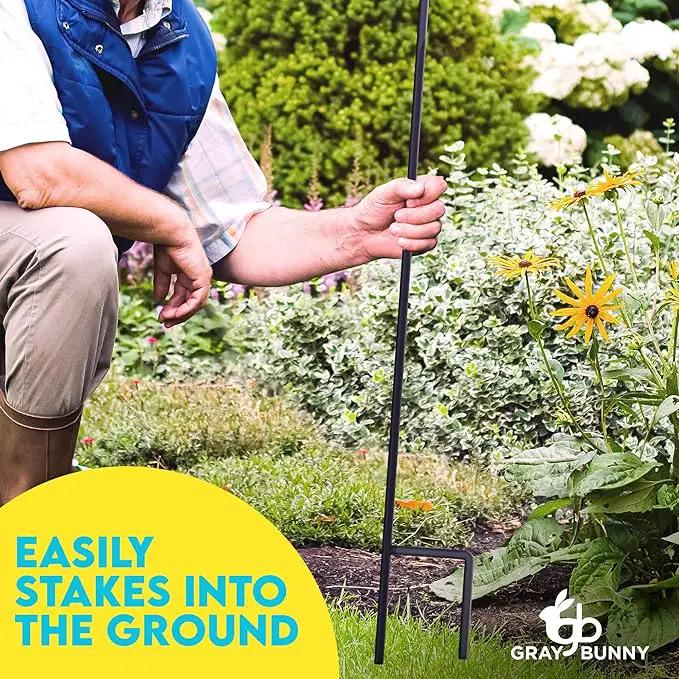 Gray Bunny 92" Shepherds Hooks for Outdoor 2 Pack, Thick Bird Feeder Pole, Hanging Plant Stand, Shepherds Hook for Bird Feeder, Non-Hollow, Non-Adjustable, Extra Long Base Prongs by GreenHaven Gardens