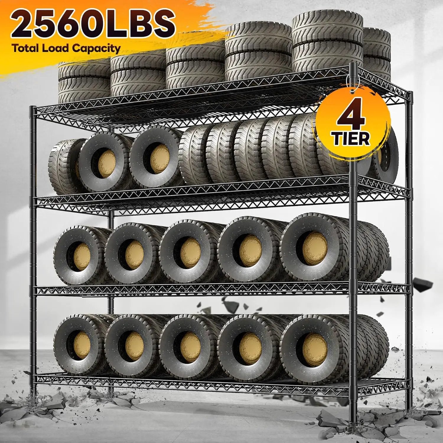 REIBII 2560LBS Storage Shelves 55.5"W Metal Shelving Unit 4 Tier Wire Shelving Commercial Adjustable Garage Shelving Heavy Duty for Storage Rack for Pantry, Garage, Kitchen, 55.5"W x 18"D x 55.5"H by GreenHaven Gardens