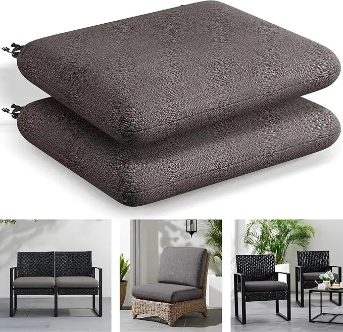 Codi Patio Chair Cushions 19x19 Inch, Waterproof Seat Cushion for Outdoor Furniture with Textured Fabric, Handles & Adjustable Straps, Fade Resistant - Set of 2, Grey by GreenHaven Gardens