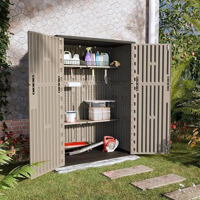 HOMSPARK Outdoor Storage Shed Weather Resistance, Patio Storage Cabinet Lockable Resin Tool Shed for Storage of Bike, Trash Cans, Garden Tools (Shallow Coffee, 66 Cu.ft) by GreenHaven Gardens