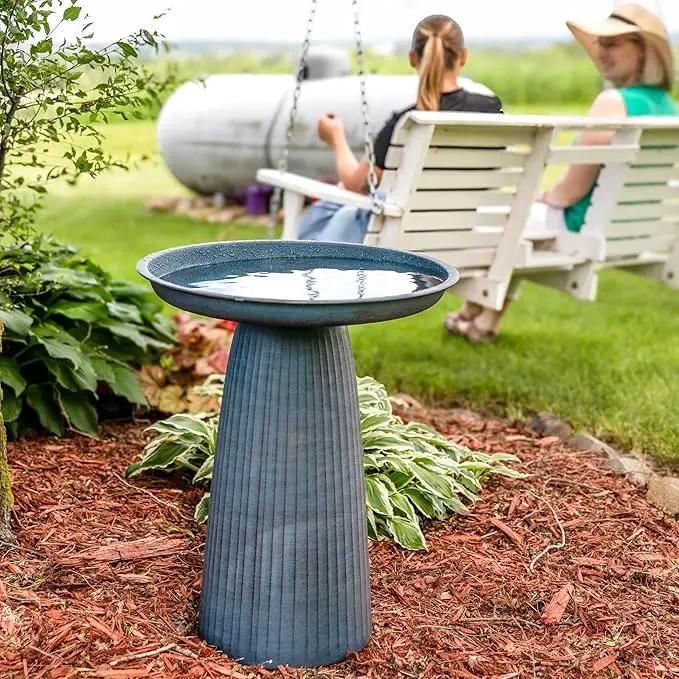 Sunnydaze Gleeful Garden Metal Bird Bath for Outdoors - Large Decorative Iron Birdbath - 23-Inch - Matte Blue by GreenHaven Gardens