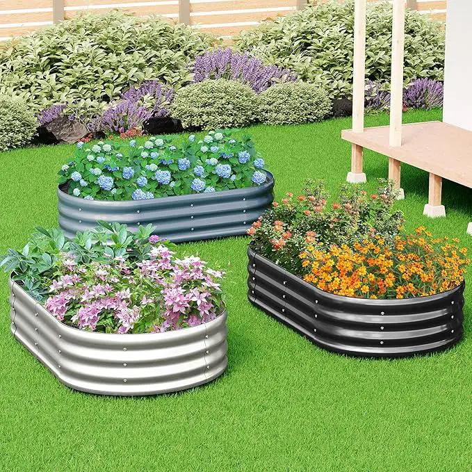 zizin Galvanized Raised Garden Bed Metal Oval Raised Garden Beds Outdoor Planter Box for Vegetables (9x3x1.3FT, Silver) by GreenHaven Gardens