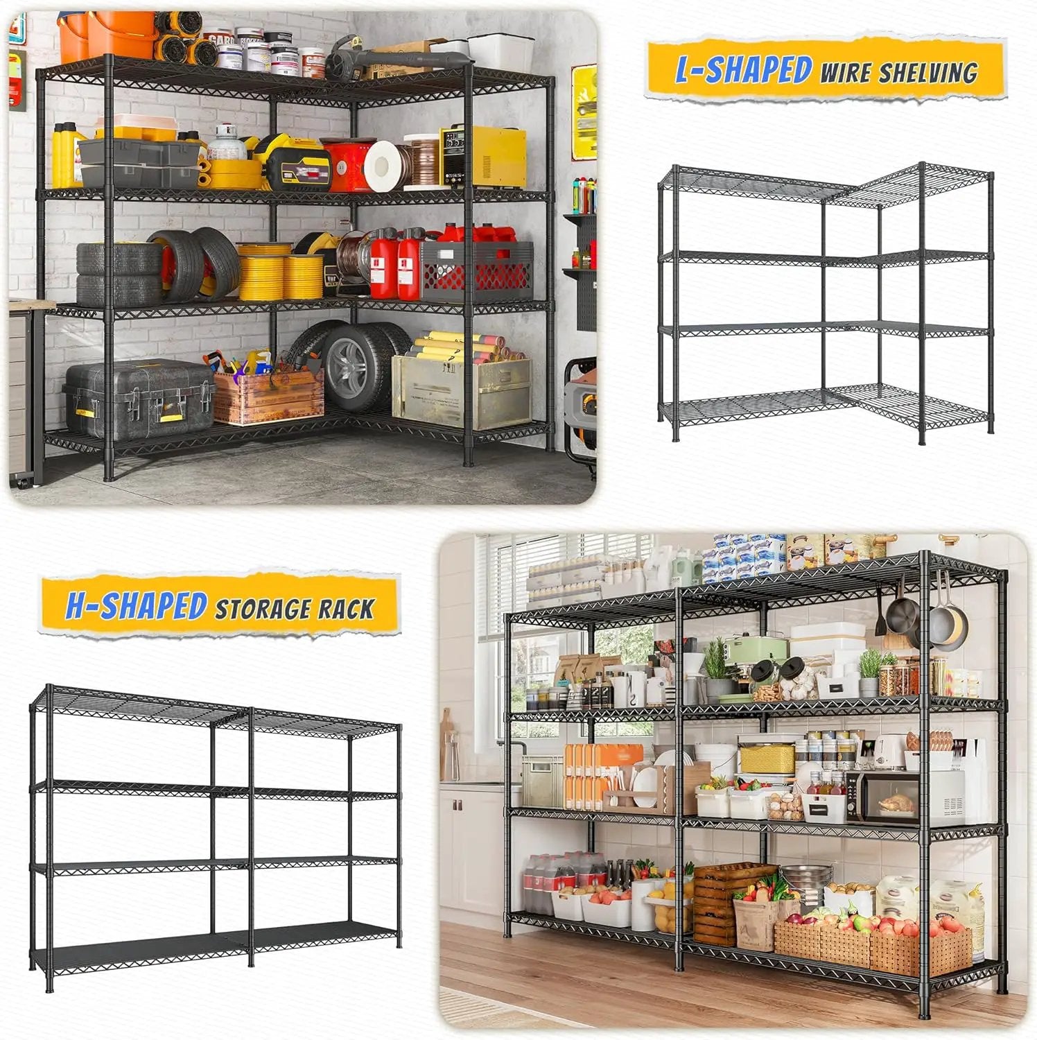 REIBII 72.8" W Storage Shelves Load 1500LBS, 4 Tier Metal Shelving Unit Wire Shelving for Storage Rack Heavy Duty Metal Shelves for Garage Pantry Kitchen, 17.7" D x 72.8" W x 59" H by GreenHaven Gardens
