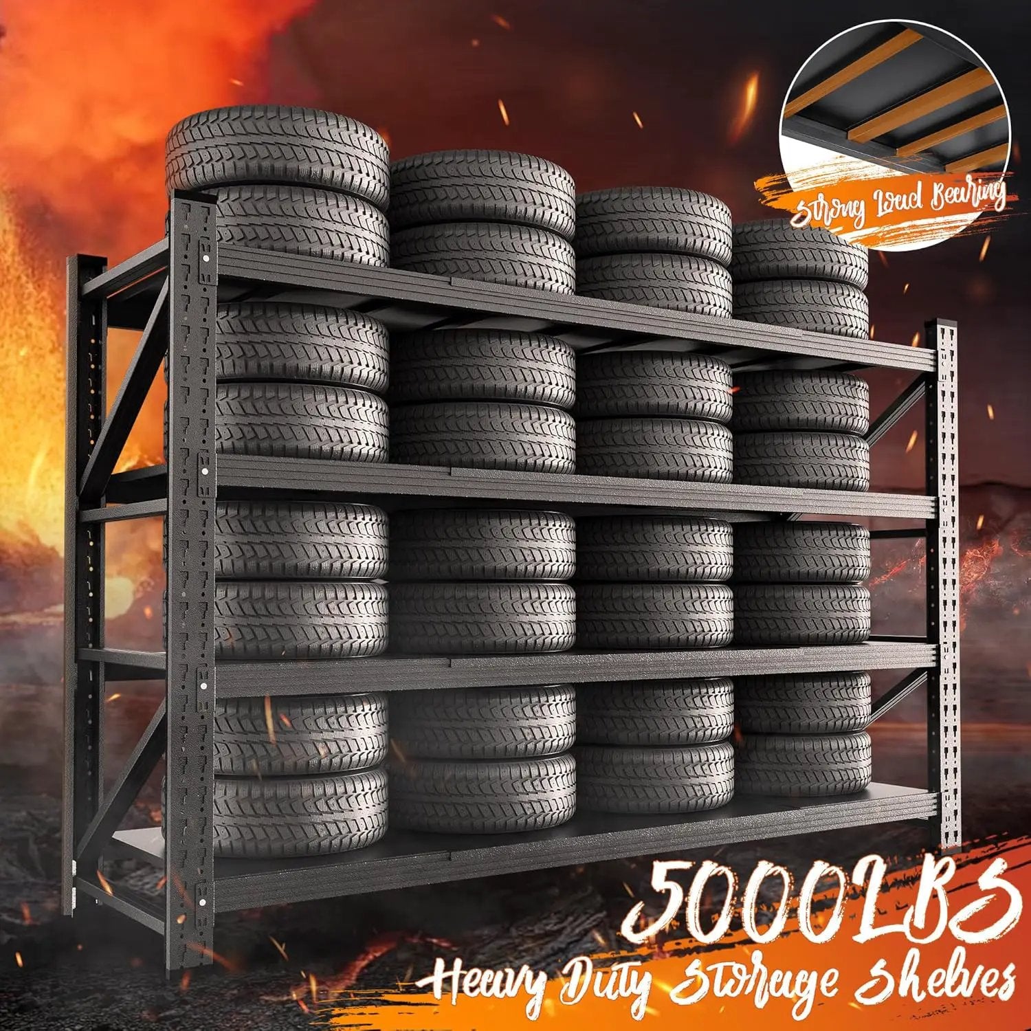 5000LBS Storage Shelves, 71" W Heavy Duty Garage Shelving Unit, Adjustable Industrial Shelving, 4 Tier Metal Shelving for Garage, Supermarket, Warehouse, 71" W x 24" D x 70" H by GreenHaven Gardens