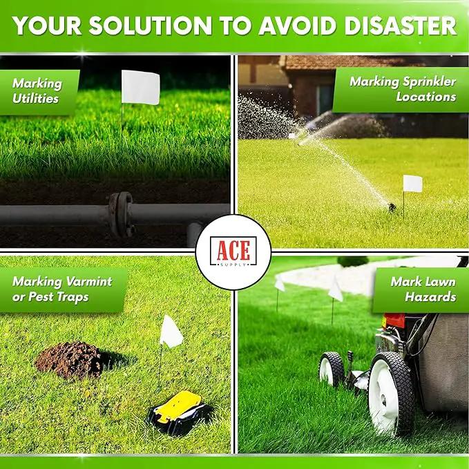 White Flags for Marking Yard - 4x5x15 Inch Invisible Fence Flags for Dogs - 100 Pack - Dog Invisible Fence Training Marker & Boundary Training by GreenHaven Gardens