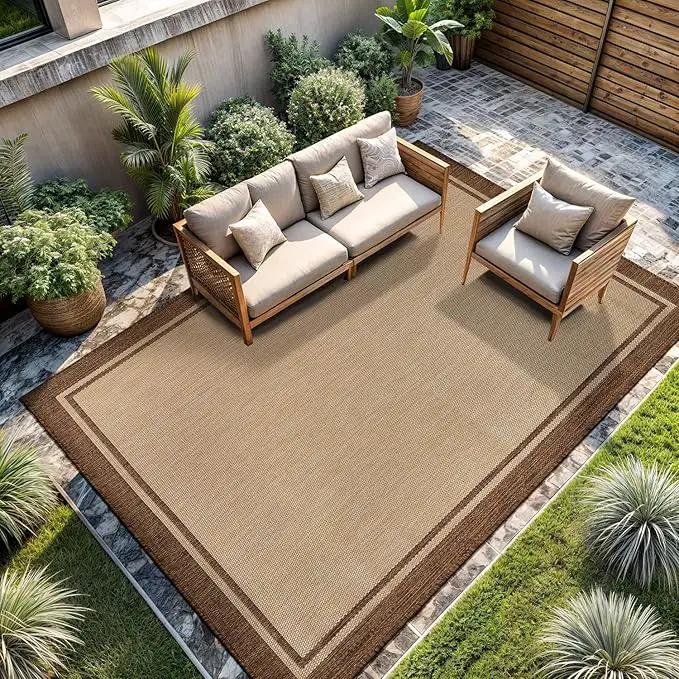 CAMILSON Outdoor Rug 9x12 Bordered Natural Brown Modern Area Rugs for Indoor and Outdoor Patios, Kitchen and Hallway Mats, Washable Porch Deck Outside Carpet (Border Jute, 9 x 12) by GreenHaven Gardens