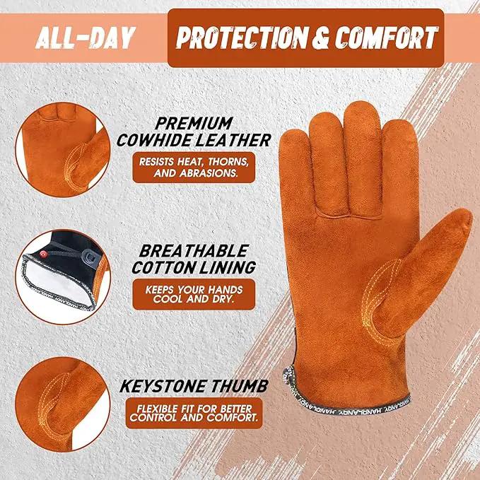 HLDD HANDLANDY Leather Work Gloves for Men & Women, Adjustable Wrist Cowhide Gardening Glove with Reinforced Palm for Driver by GreenHaven Gardens