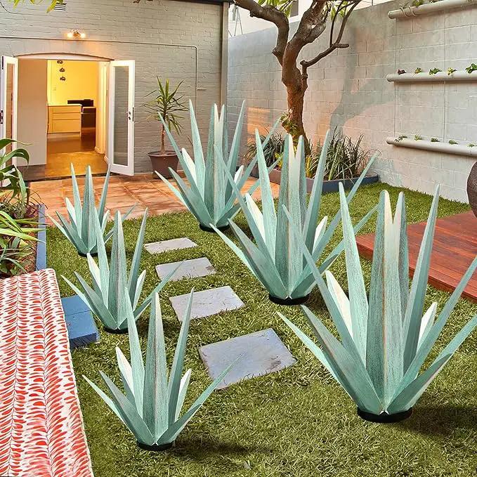 Large Tequila Rustic Sculpture, Rustic Metal Agave Plants for Outdoor Patio Yard, Home Decor Hand Painted Metal Agave Garden Yard Statue, Outdoor Lawn Ornaments (Mint Green - M) by GreenHaven Gardens