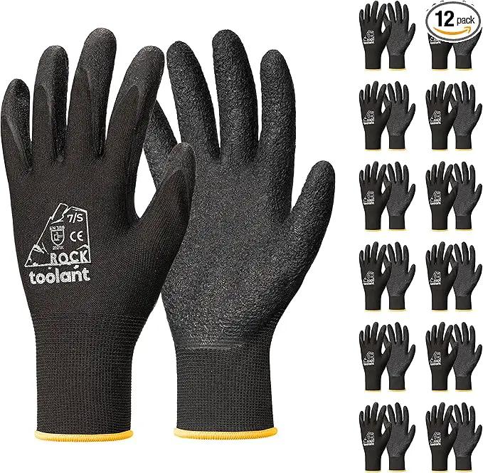 toolant Crinkle Latex Work Gloves Bulk, Rubber Coated Safety Work Gloves for Men and Women, 12 Pairs for Construction, Gardening, Warehouse (Black, Small) by GreenHaven Gardens