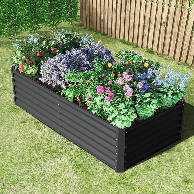 Domi Galvanized Raised Garden Bed, Outdoor Planter Garden Boxes Large Metal Planter Box for Gardening Vegetables Fruits Flowers, Dark Grey (8x4x1.5ft) by GreenHaven Gardens