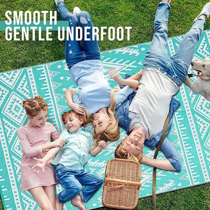 OLANLY Outdoor Rug Waterproof 9x18 ft, Reversible Outdoor Plastic Straw Rug, Boho Patio Rug, Indoor Outdoor Carpet, RV Mat Outside for Patio, Camp, Picnic, Balcony, Deck, Backyard, Turquoise & White by GreenHaven Gardens