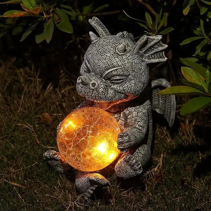 Solar Powered Dragon LED Light Garden Statue Outdoor Decorative Sculpture with Crackle Glass Ball Waterproof Yard Art Decor for Patio Lawn by GreenHaven Gardens