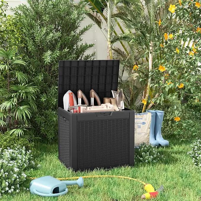 30 Gallon Resin Deck Box, Lockable Patio Outdoor Storage Box for Furniture, Garden Tools and Tools Storage, Waterproof Outside Storage Boxes - Black by GreenHaven Gardens