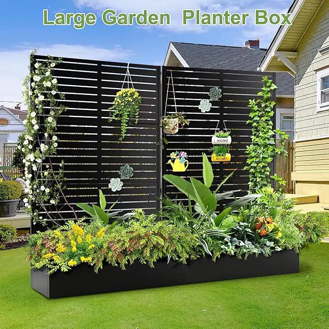 Trellis for Climbing Plants Outdoor，Mental Garden Bed with Drainage Holes Outdoor Privacy Screen Design Tall planters for herb Flower Vegetables 73"x47"x16", Black-Louvered by GreenHaven Gardens