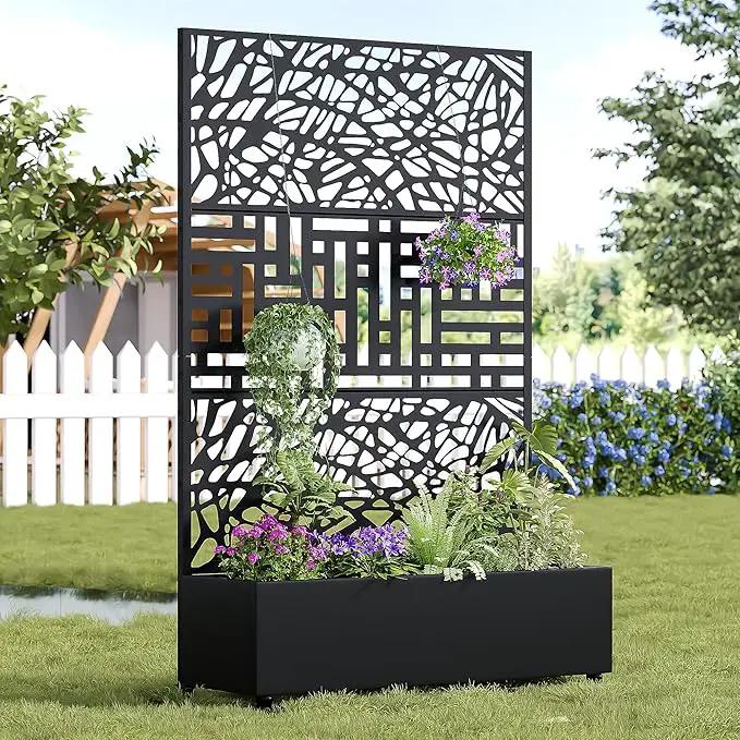 Casaphoria Metal Raised Garden Bed with Trellis and Wheels, 72"x47"x16" Planter Box for Climbing Plants, Vegetables & Vines, Features Drainage Holes and Privacy Screen, Black(Net&Helen) by GreenHaven Gardens