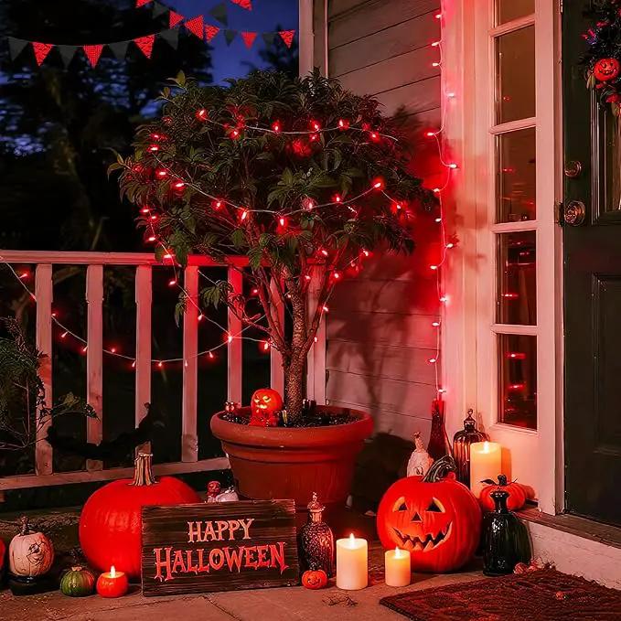 JMEXSUSS 33ft 100 LED Red Halloween Lights, 8 Modes Room String Light Indoor Plug-in, Clear Wire Red Christmas Lights Outdoor Waterproof for Halloween Bedroom, Party by GreenHaven Gardens