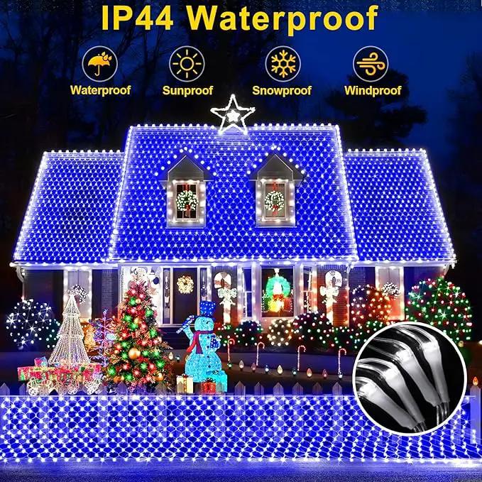 KNONEW Christmas Net Lights 360 LEDs 13ft x 9.8ft Outdoor Mesh Lights Connectable Waterproof 8 Modes & Timer Plug-in Net Fairy Lights for Bushes Garden Party Wedding Holiday,Blue by GreenHaven Gardens