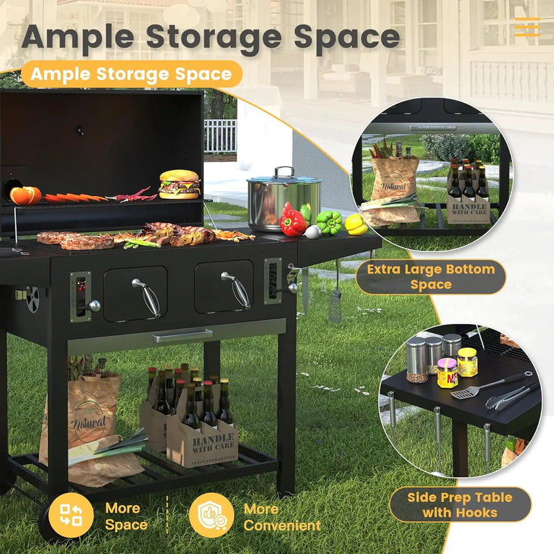 DIFY Extra Large Charcoal Grill with 589 Sq. In. Cooking Area and Foldable Side Table, Outdoor Barbecue Grill with a Liftable Charcoal Tray for Outdoor Picnic and Camping Grilling, Black by GreenHaven Gardens