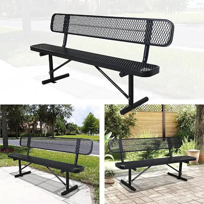 8 FT Heavy Duty Metal Park Bench for Outside, Black Bench with Backrest,4-6 Person Seat, Outdoor Commercial Metal Mesh Benches for Shopping Mall, Lawn, Park, Deck, Garden, Patio, Porch by GreenHaven Gardens