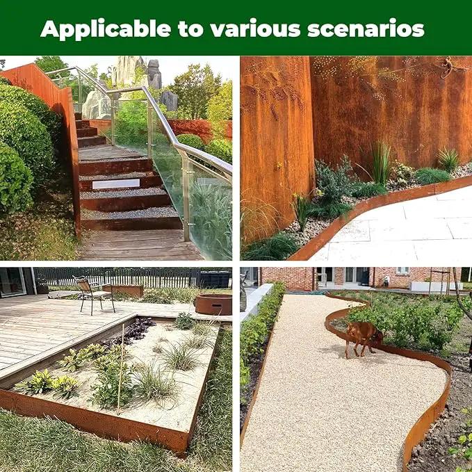 Cor Ten Steel Metal Landscape Edging 40 inch with Top Bending Protection Pre-Rusted Cor Ten Steel Garden Edging 8 Inch Depth 180 Degree Bend 6 Pack for Lawn Yard (8 inch-180 Degree Bend, Rusted) by GreenHaven Gardens
