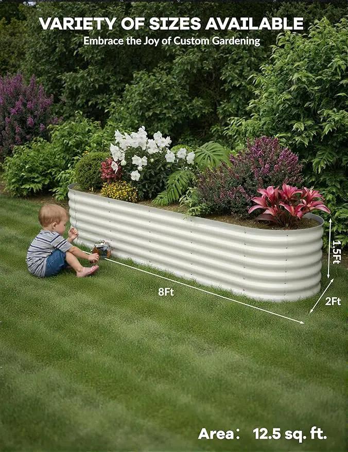 8x2x1.5ft Raised Garden Bed,Galvanized Raised Planter Boxes Outdoor with Easy Assembly, Large Garden Bed for Vegetables, Fruits, Flower,Raised Garden Bed,Beige by GreenHaven Gardens