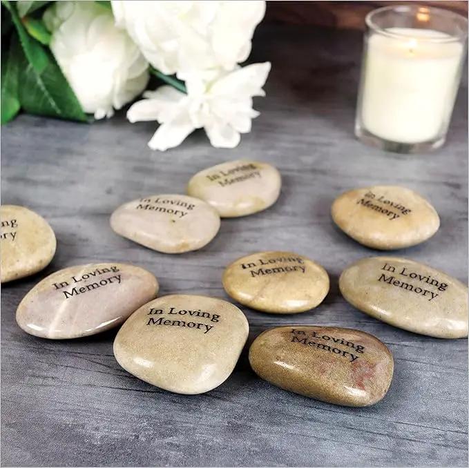 50 Memorial Stones - Inspirational River Rocks Engraved with in Loving Memory - Celebration of Life Decorations - Recuerdos de Difuntos para DAR En UNA Misa by GreenHaven Gardens