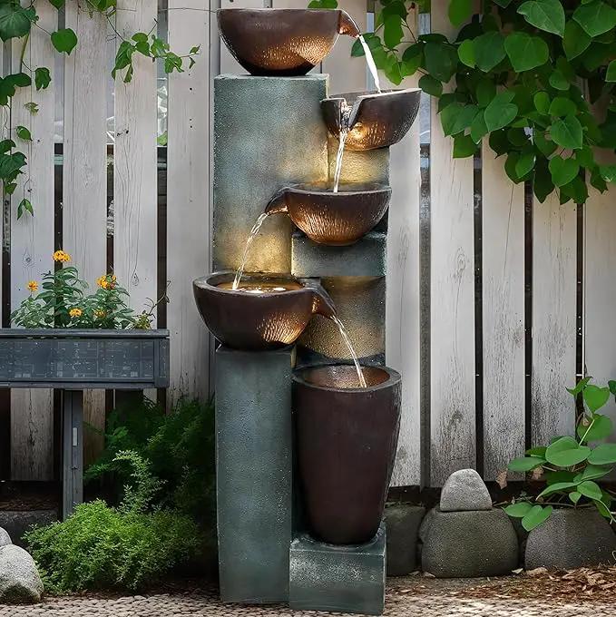 Naturefalls 39.7in.Modern Outdoor Fountain -5-Tier Resin Water Feature, Indoor Outdoor Garden Waterfall Fountain with Contemporary Design&LED Lights for Patio, Yard, Deck, House, Office, Home Decor by GreenHaven Gardens