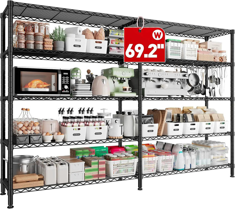 REIBII 70" W Storage Shelves Heavy Duty Load 1600LBS, Metal Shelving 5-Tier Wire Shelving Unit Metal Shelves for Storage Adjustable Shelving Rack for Pantry Kitchen 70" W*15.8" D*72.4" H, 2 Pack by GreenHaven Gardens