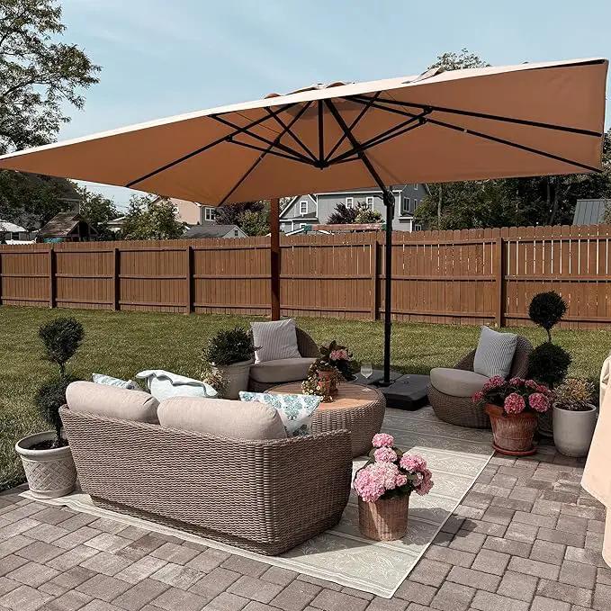 PURPLE LEAF 10 Feet Patio Cantilever Umbrella Square Outdoor Umbrella with 360° Rotation and Aluminum Offset Hanging for Garden Backyard Pool, Taupe by GreenHaven Gardens