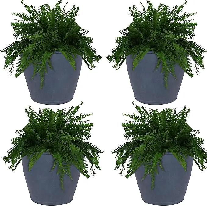 Sunnydaze 24-Inch Anjelica Large Plastic Pot for Plants - Outdoor Polyresin Round Planter with Drillable Drainage Holes - Slate - 4pk by GreenHaven Gardens