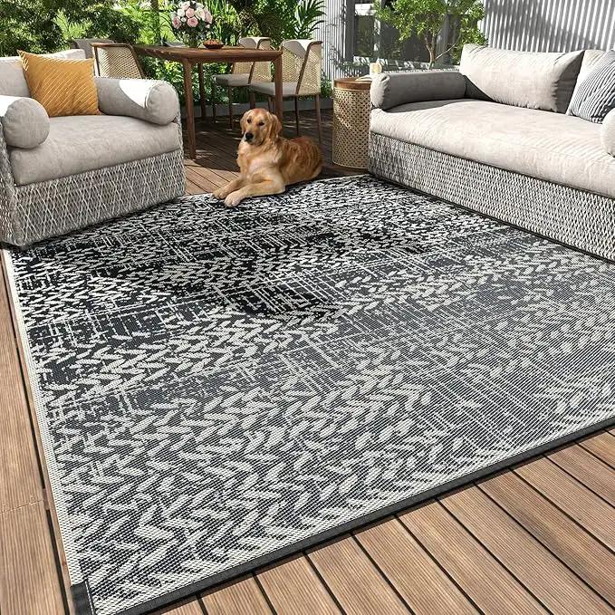 MontVoo Outdoor Rug Waterproof-Patio Rug Mat 5x8 Outdoor Carpet Reversible RV Camping Picnic Plastic Straw Rug Outside Outdoor Area Rug for Balcony Deck Backyard Patio Decor Boho Modern Abstract by GreenHaven Gardens