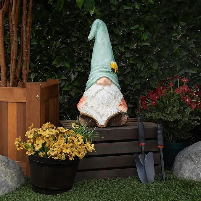 Alpine Corporation MCC844 Indoor/Outdoor Gnome Reading a Book Garden Statue, Charming Gnome Statue with Hat, 20" H, Turquoise by GreenHaven Gardens