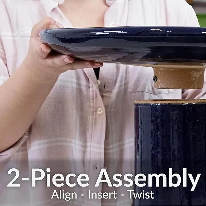 Sunnydaze 21" H Ceramic Bird Bath for Outside - Hand-Painted Outdoor Bird Bath Bowl, UV/Frost-Resistant Finish - Midnight Blue - Ribbed Pedestal by GreenHaven Gardens