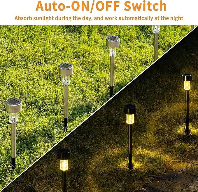 GIGALUMI Solar Pathway Lights 12 Pack, Stainless Steel IP44 Waterproof Auto On/Off Outdoor LED Solar Landscape Lights for Garden, Yard, Patio, Path and Walkway. (Warm White) by GreenHaven Gardens