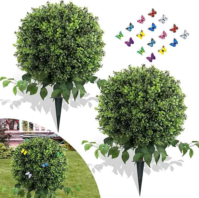 28" Artificial Boxwood Ball Bush, UV Resistant Topiary Tree Faux Boxwood Ball Shaped Porch Bushes with Ground Spike Artificial Bushes for Outdoors Front Door Decor Home Garden by GreenHaven Gardens