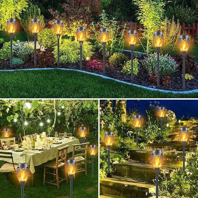 Mini Solar Tiki Torches with Flickering Flame Effect - 12LED Torch Lights Outdoor Waterproof, Perfect for Festival Decorations, Yard, Garden, Patio & Pathway Landscape Lighting (Set of 8) by GreenHaven Gardens