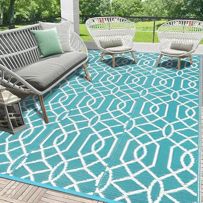 HEBE Outdoor Rug Waterproof 6x9, Reversible Plastic Straw Rug RV Camping Rug, Indoor Outdoor Patio Mat Clearance, Outside Carpet for Porch,Deck,Camper,Balcony,Backyard,Picnic by GreenHaven Gardens