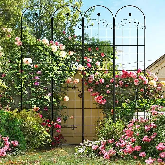 4 Pack Metal Garden Trellis 86.7" H Garden Fence Rustproof Trellis for Climbing Plants Support Roses Flower Outdoor Lawn, Black Galvanized Tube by GreenHaven Gardens