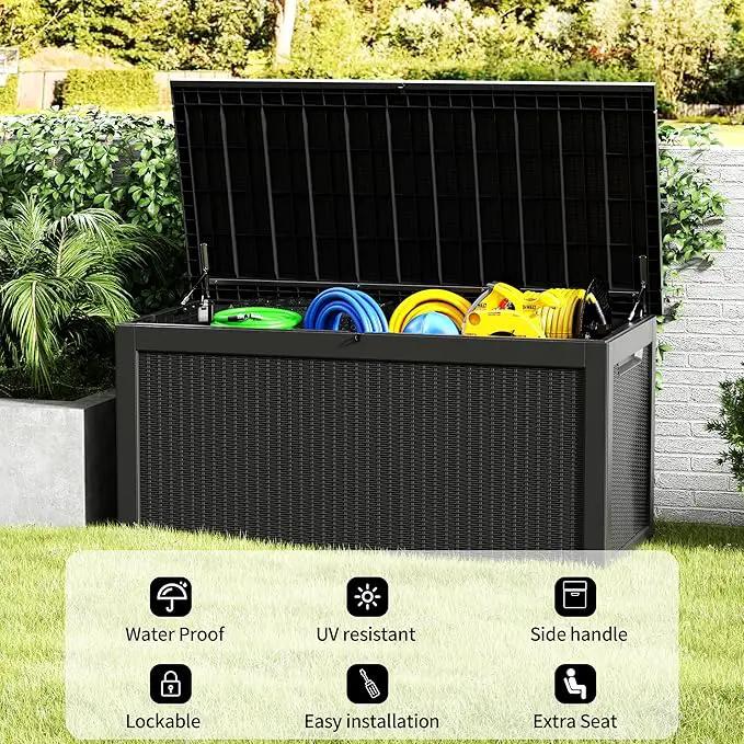 320 Gallon Resin Deck Box, Waterproof Outdoor Storage Bin for Patio Furniture, Pool Accessories, and Garden Tools, Lockable & UV-Resistant, Black by GreenHaven Gardens