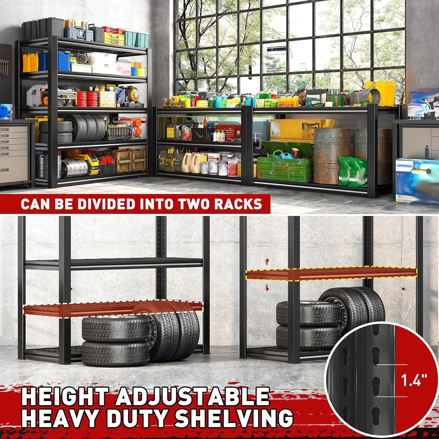 REIBII Garage Shelving 3000LBS, Heavy Duty Storage Shelves, Adjustable Industrial Metal Shelving Unit for Garage, Basement, Pantry, Warehouse,Commercial, 36" W x 16" D x 72" H, 3 Pack by GreenHaven Gardens