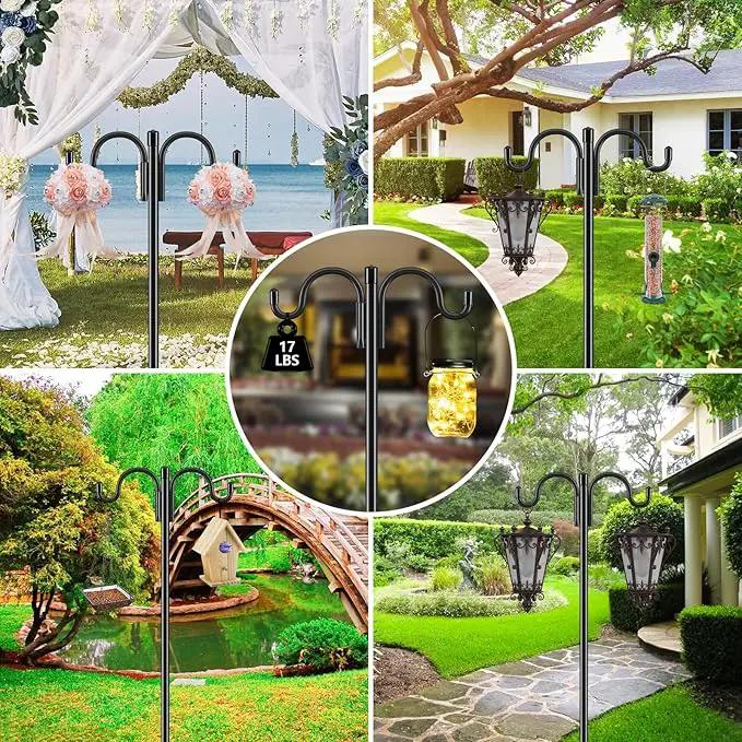 Gtongoko Bird Feeder Pole Squirrel Proof, 108 Inch Double Shepherds Hook for Outdoor with Squirrel Baffles Adjustable Heavy Duty with 5 Prongs Base for Hanging Plants, Bird Feeders, Black by GreenHaven Gardens