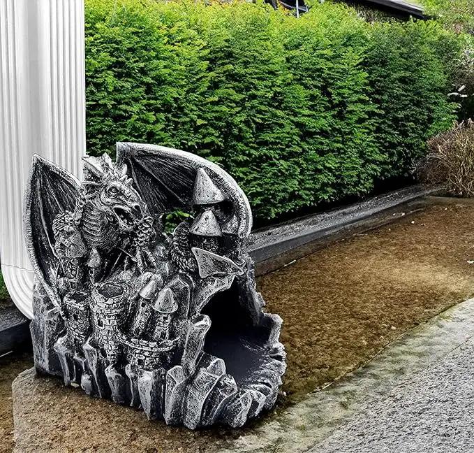 Dragon Sculpture 3"x4" Gutter Downspout Decoration, Outdoor Decor, Garden Animal Statue Ornament, Gutter Downspout Diverter Rain, Splash Block, Gutter Extender, Decorative Gutter Extension by GreenHaven Gardens
