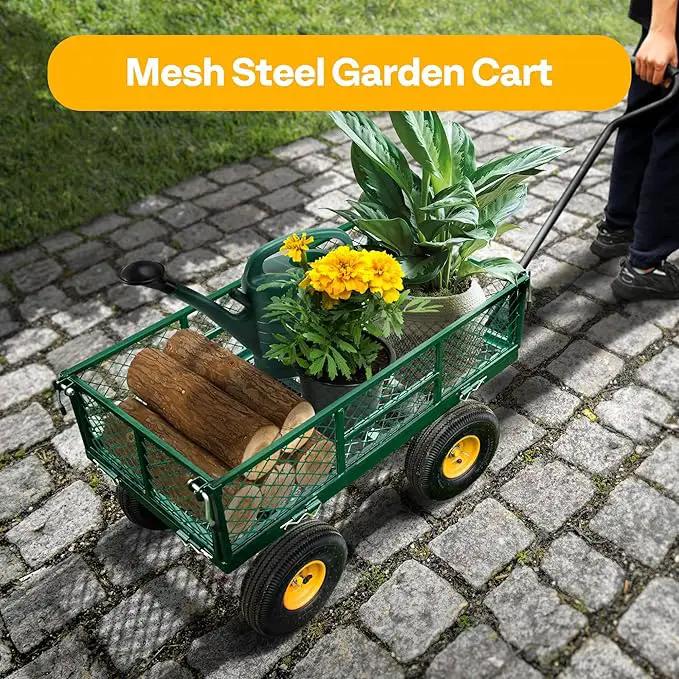 VIVOHOME Heavy Duty 880 Lbs Capacity Mesh Steel Garden Cart Folding Utility Wagon with Removable Sides and 4.10/3.50-4" Wheels 10 Inch Tire(Green) by GreenHaven Gardens