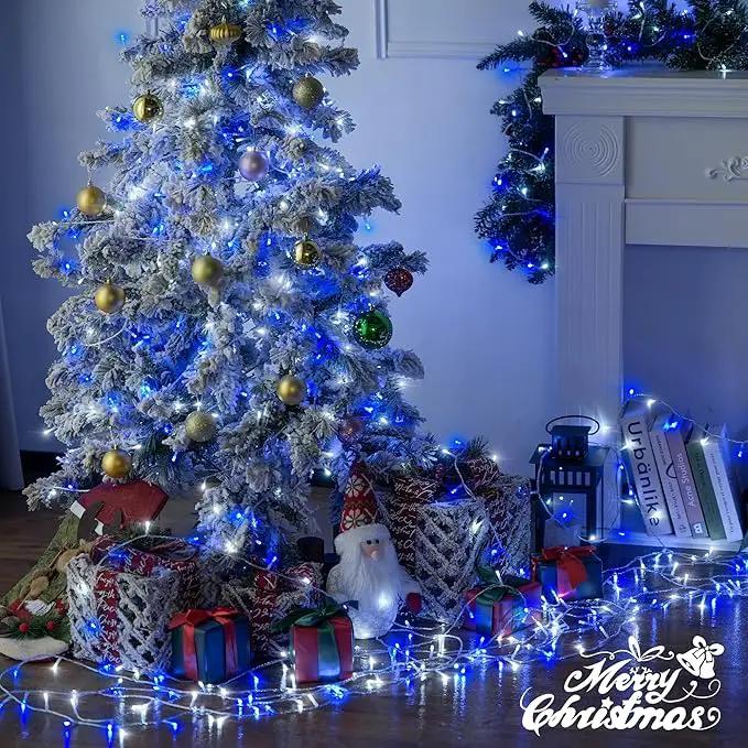 JMEXSUSS Connectable Blue and White Christmas Lights, 8 Modes 100 LED Twinkle String Lights Indoor, Clear Wire Plug-in Christmas String Lights Outdoor Waterproof by GreenHaven Gardens