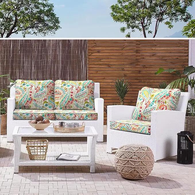 LVTXIII Outdoor Deep Seat Cushion Patio Seat and Back Cushion Set Seasonal Chair Cushion for Dining Arm Chairs, Wicker Chairs and Garden Furniture Decoration, 24"x24"x4", Pretty Paisley by GreenHaven Gardens