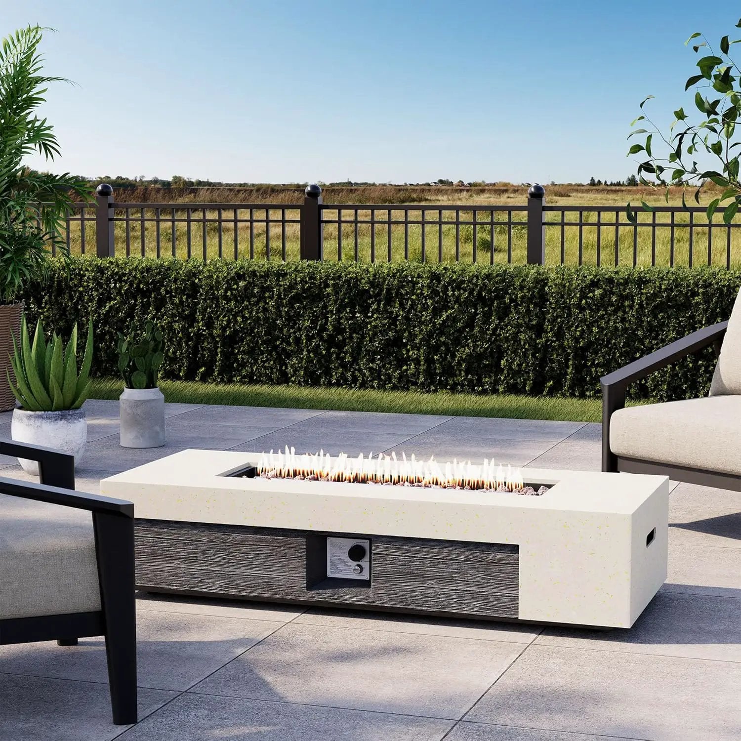 COSIEST 56" Outdoor Propane Fire Pit Table Rectangle Gas Fire Pit Table with Concrete & Wood Grain Design, 50000BTU CSA Certified Electronic Ignition Fire Tables for Patio, Backyard, Garden Heating by GreenHaven Gardens