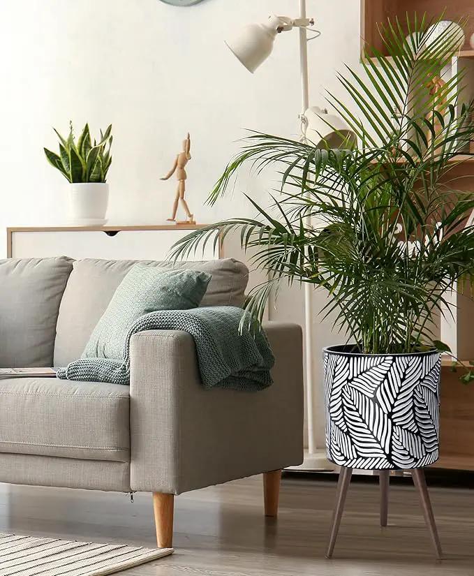 D'vine Dev 14 Inch Planter Pot with Stand, Mid-Century Tall Plant Pot with Legs for Indoor Plants, X-Large, White/Grey, 88-L-D-7 by GreenHaven Gardens
