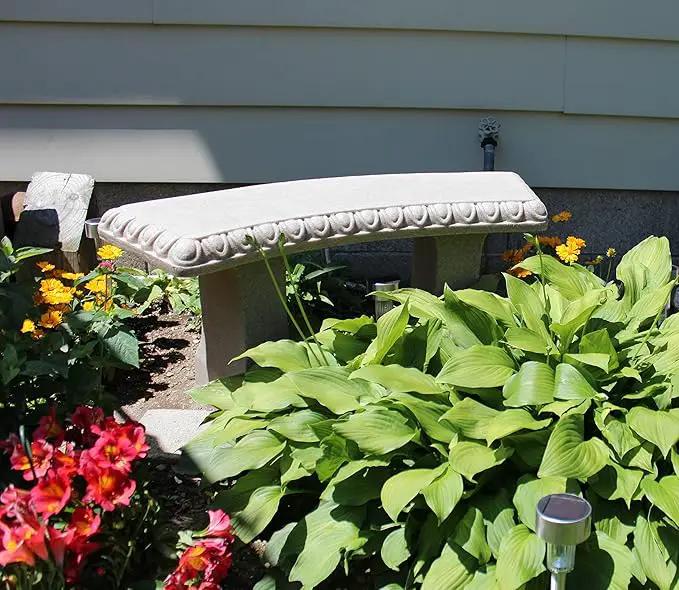 EMSCO Group Garden Bench – Natural Granite Appearance – Made of Resin – Lightweight – 12” Height by GreenHaven Gardens
