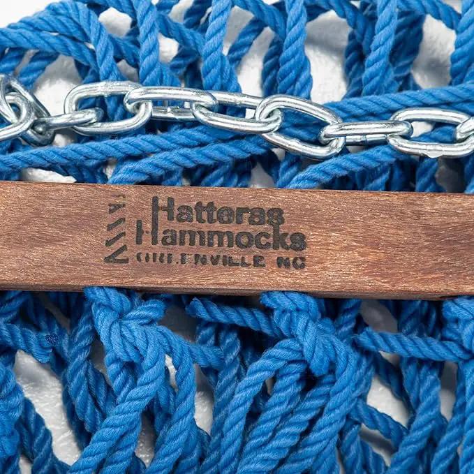 Hatteras Hammocks Deluxe Coastal Blue Duracord Rope Hammock with Free Extension Chains & Tree Hooks, Handcrafted in The USA, 450 LB Weight Capacity, 13 ft. x 60 in by GreenHaven Gardens
